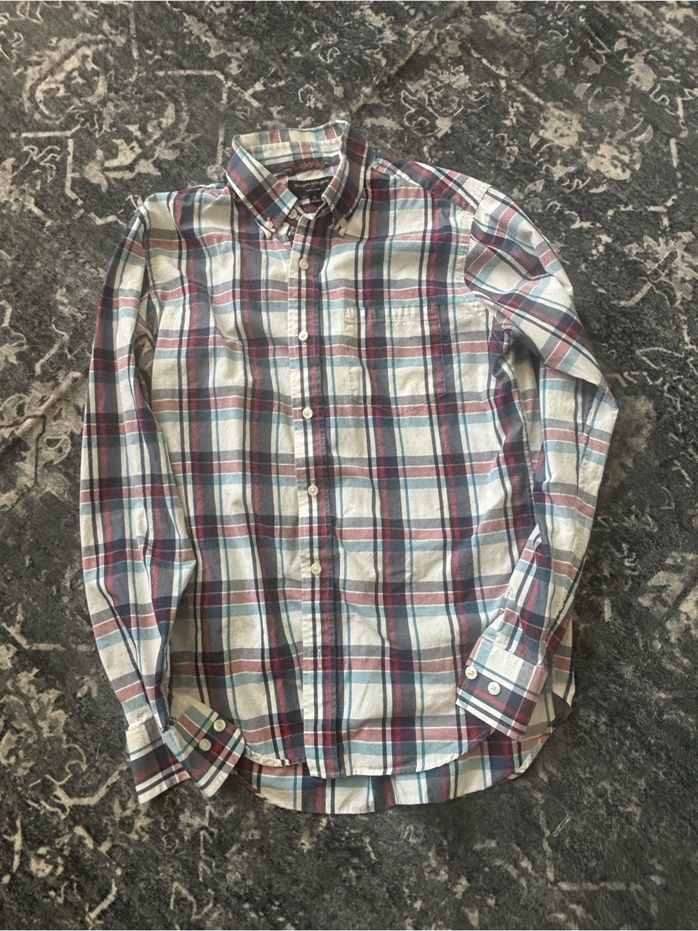 Banana Republic Plaid Button-Down Shirt - Blue, Burgundy & White